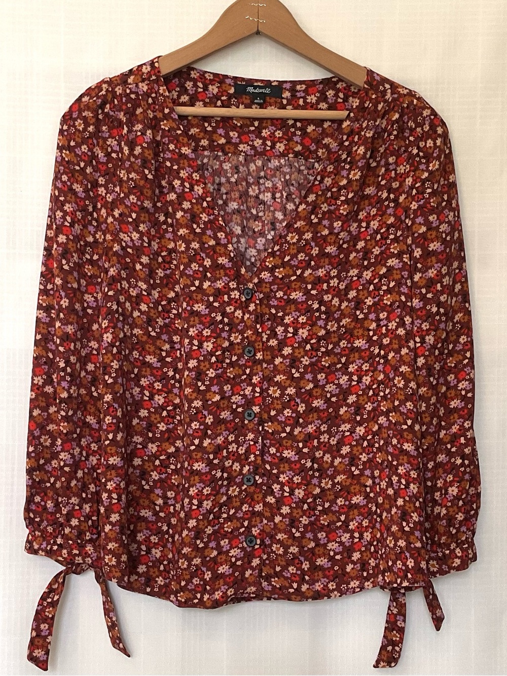 Madewell rust brown Floral Button-Down with Cream, Orange & Lavender accents